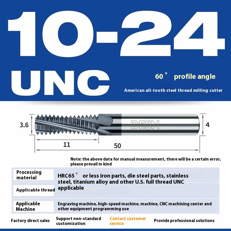 1115-65° high hard tungsten carbide thread milling cutter Long tooth full tooth alloy American thread milling cutter UNC UNF aluminum stainless steel Shandong Denso Pricision Tools Co.,Ltd.